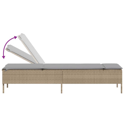 Lettino Prendisole con Tavolo e Cuscino Beige in Polyrattan - homemem39