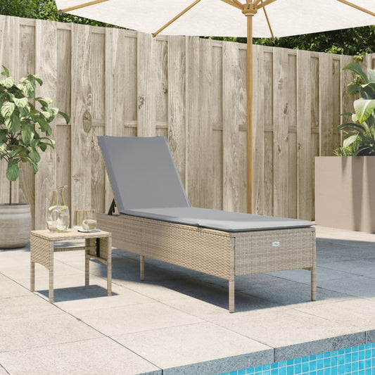 Lettino Prendisole con Tavolo e Cuscino Beige in Polyrattan - homemem39