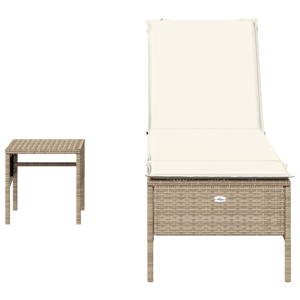 Lettino Prendisole con Tavolo e Cuscino Beige in Polyrattan - homemem39