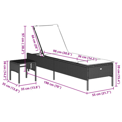 Lettino con Tavolo e Cuscino Grigio Chiaro in Polyrattan - homemem39