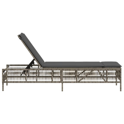Lettino Prendisole con Cuscino Grigio in Polyrattan - homemem39