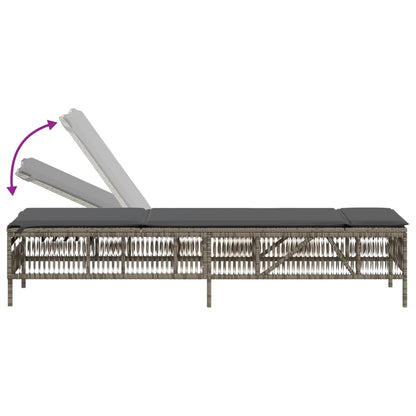 Lettino Prendisole con Cuscino Grigio in Polyrattan - homemem39
