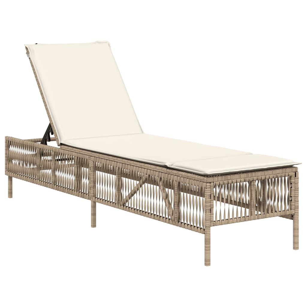 Lettino Prendisole con Cuscini Beige in Polyrattan - homemem39