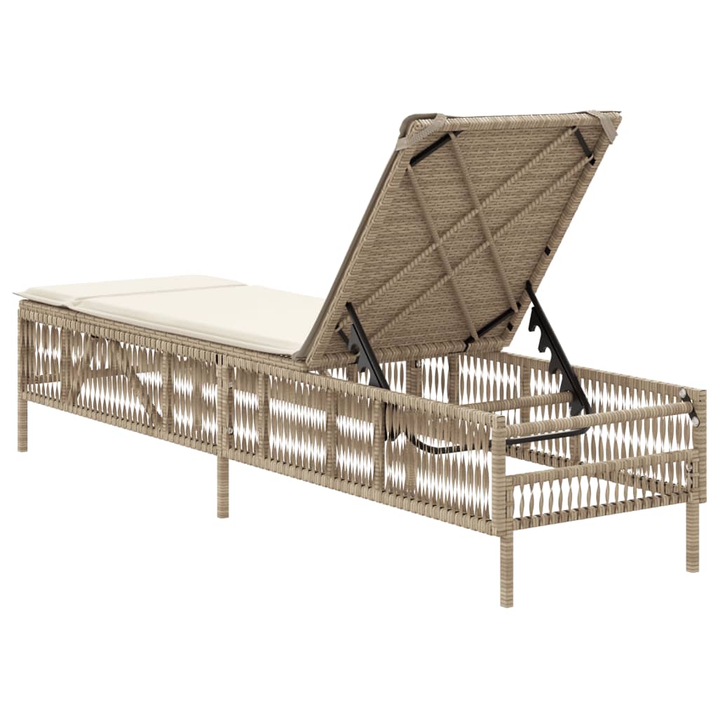 Lettino Prendisole con Cuscini Beige in Polyrattan