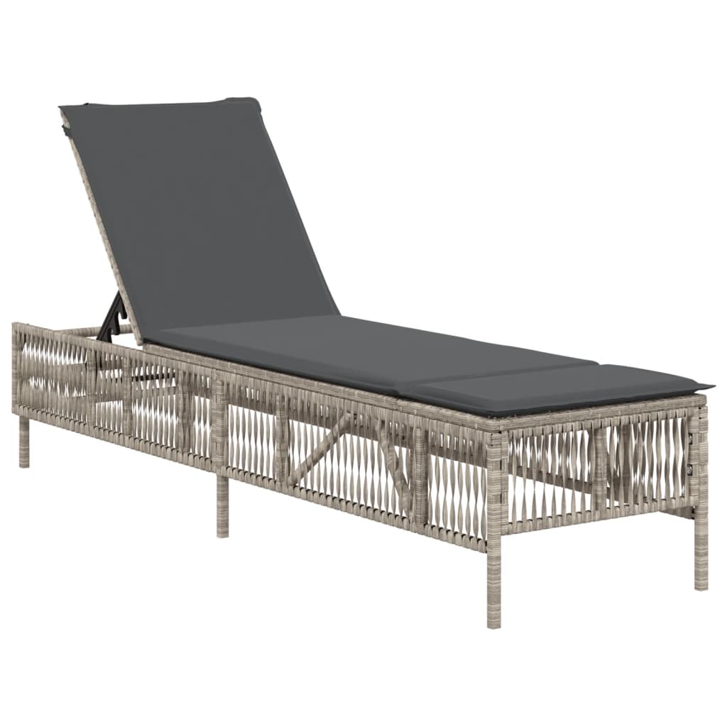 Lettino Prendisole con Cuscino Grigio Chiaro in Polyrattan - homemem39