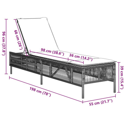 Lettino Prendisole con Cuscino Grigio Chiaro in Polyrattan