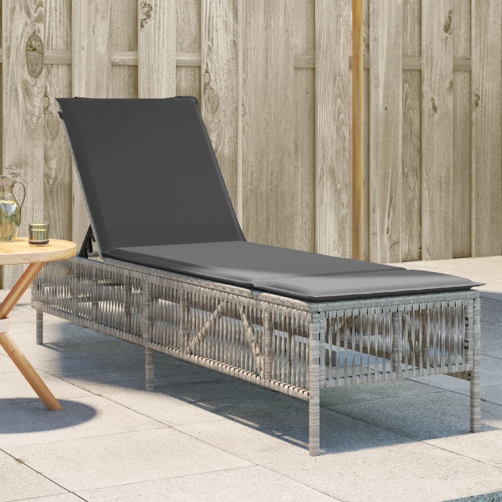 Lettino Prendisole con Cuscino Grigio Chiaro in Polyrattan - homemem39