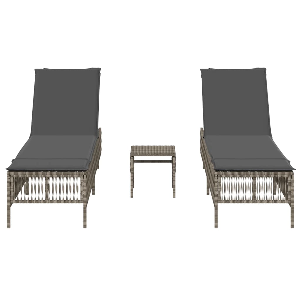 Lettini Prendisole 2 pz con Tavolino Grigio in Polyrattan - homemem39