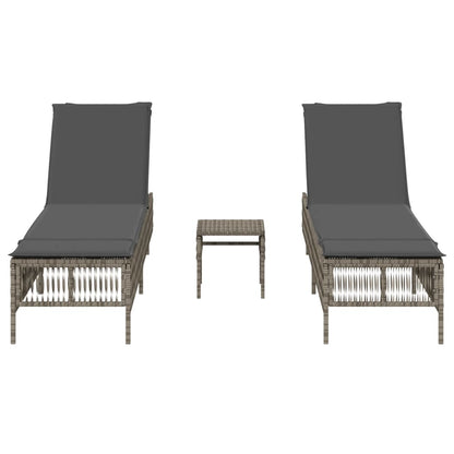 Lettini Prendisole 2 pz con Tavolino Grigio in Polyrattan - homemem39