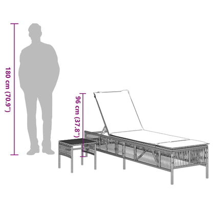 Lettini Prendisole 2 pz con Tavolino Grigio in Polyrattan - homemem39