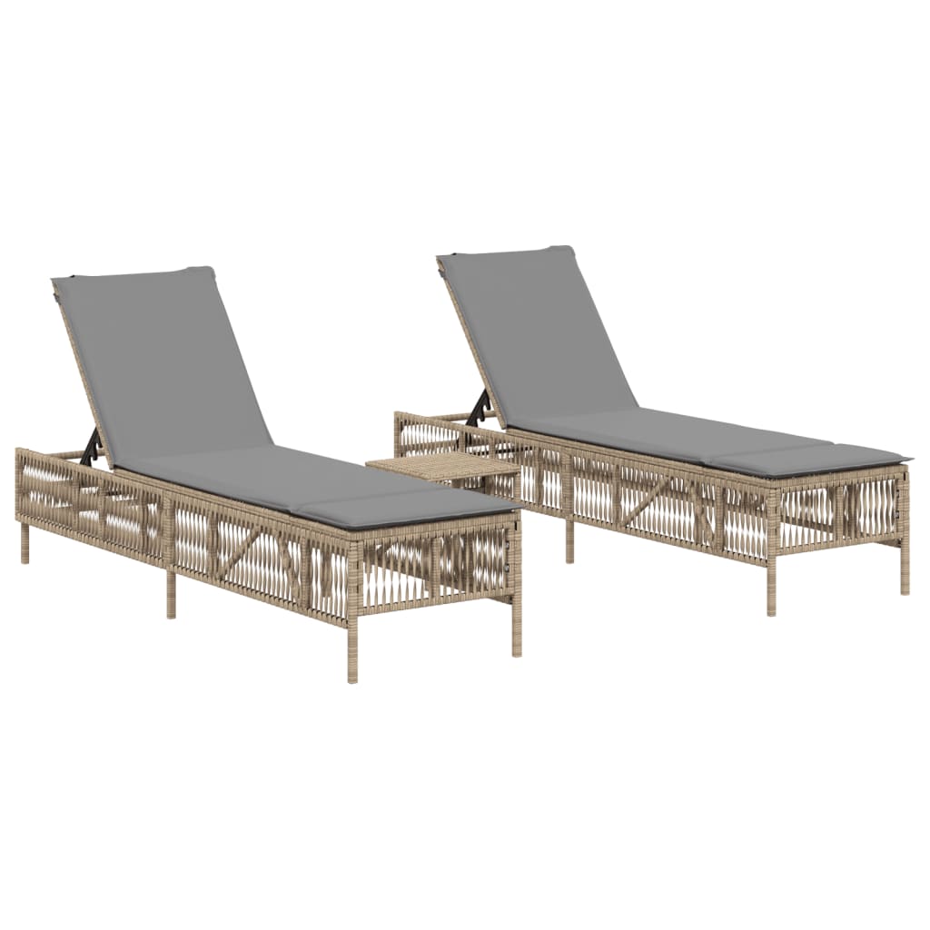 Lettini Prendisole 2 pz con Tavolino Beige in Polyrattan - homemem39