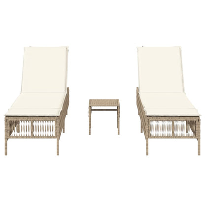 Lettini Prendisole 2 pz con Tavolino Beige in Polyrattan