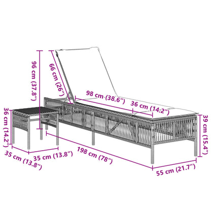 Lettini Prendisole 2 pz con Tavolino Beige in Polyrattan