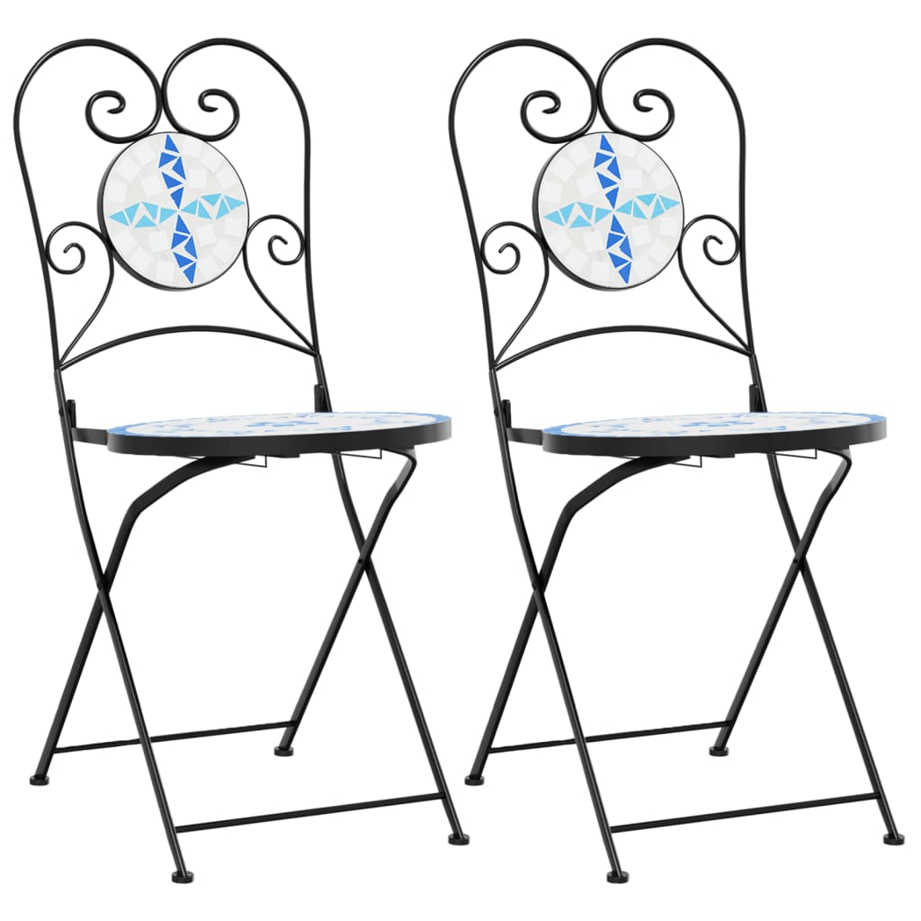 Sedie pieghevoli, 2 pezzi, in ceramica, blu e bianca | homemem39