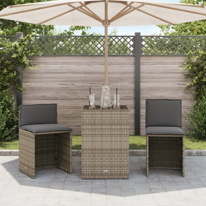 Set da Bistrò 3 pz con Cuscini Grigio in Polyrattan
