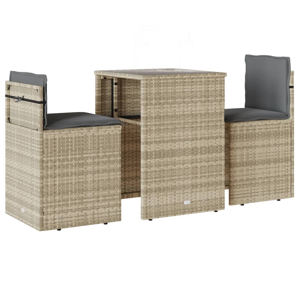 Set da Bistrò 3 pz con Cuscini Grigio Chiaro in Polyrattan