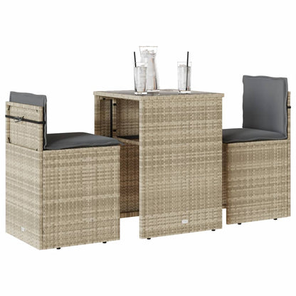 Set da Bistrò 3 pz con Cuscini Grigio Chiaro in Polyrattan