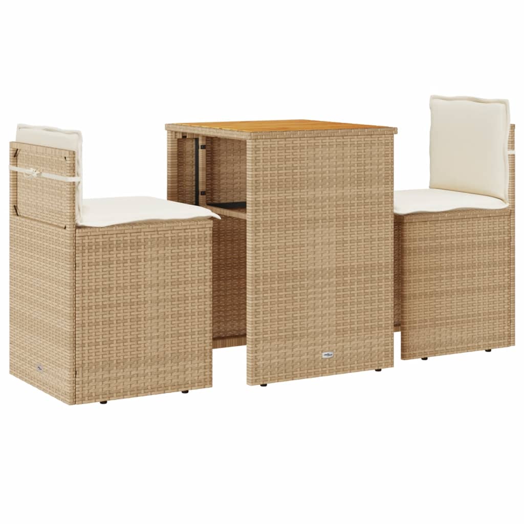 Set da Bistrò 3 pz con Cuscini Beige in Polyrattan