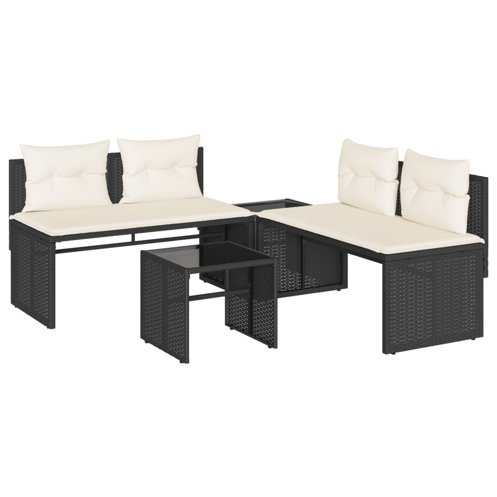 Set Divani da Giardino 4 pz con Cuscini Nero in Polyrattan | homemem39