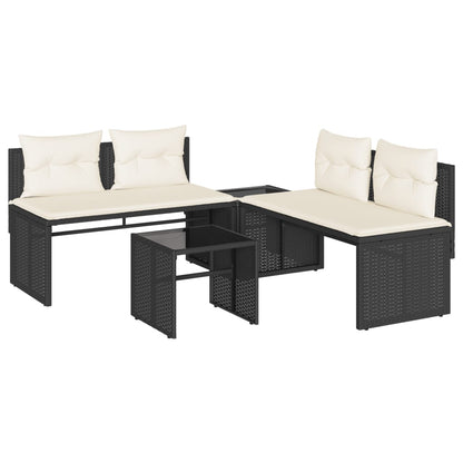Set Divani da Giardino 4 pz con Cuscini Nero in Polyrattan | homemem39