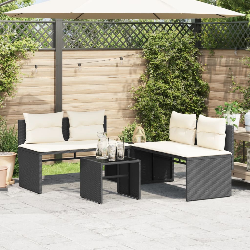 Set Divani da Giardino 4 pz con Cuscini Nero in Polyrattan | homemem39