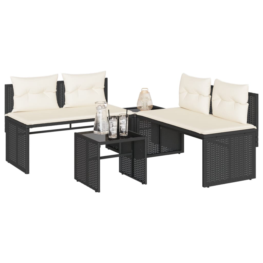 Set Divani da Giardino 4 pz con Cuscini Nero in Polyrattan | homemem39