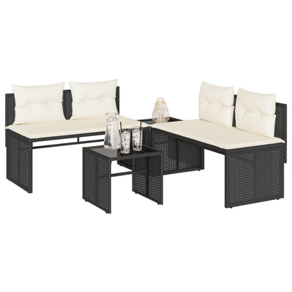 Set Divani da Giardino 4 pz con Cuscini Nero in Polyrattan | homemem39