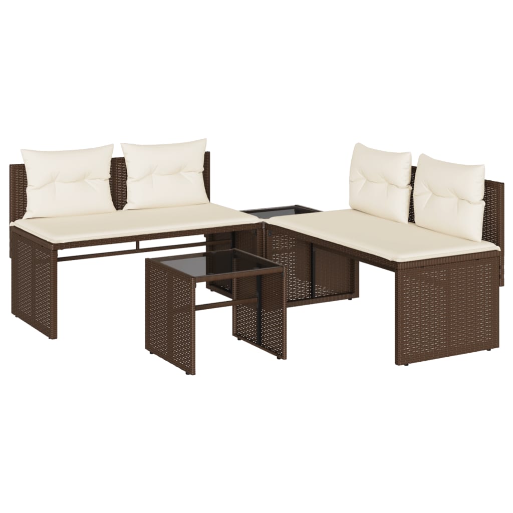 Set Divano da Giardino 4 pz con Cuscini Marrone in Polyrattan | homemem39