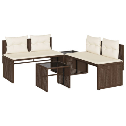 Set Divano da Giardino 4 pz con Cuscini Marrone in Polyrattan | homemem39