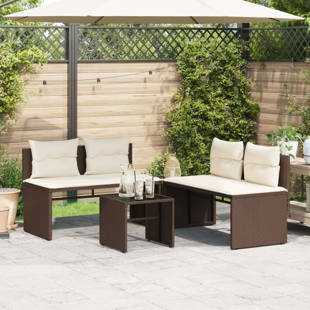 Set Divano da Giardino 4 pz con Cuscini Marrone in Polyrattan | homemem39