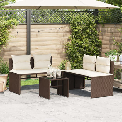 Set Divano da Giardino 4 pz con Cuscini Marrone in Polyrattan | homemem39