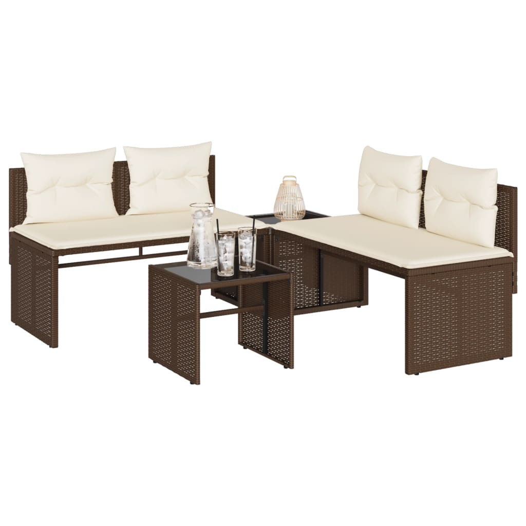 Set Divano da Giardino 4 pz con Cuscini Marrone in Polyrattan | homemem39