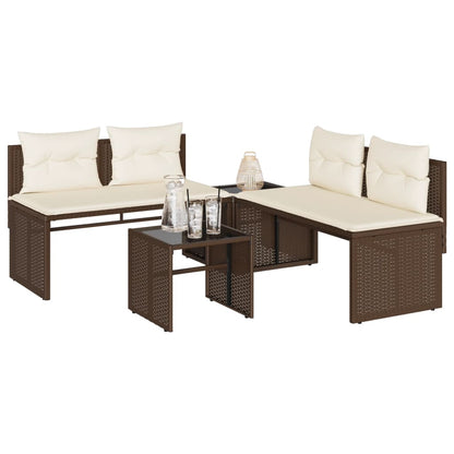 Set Divano da Giardino 4 pz con Cuscini Marrone in Polyrattan | homemem39