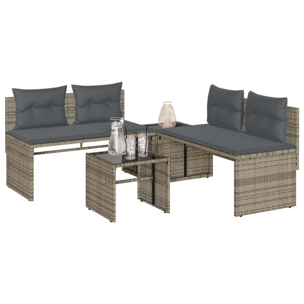Set Divani da Giardino 4 pz con Cuscini in Polyrattan Grigio | homemem39