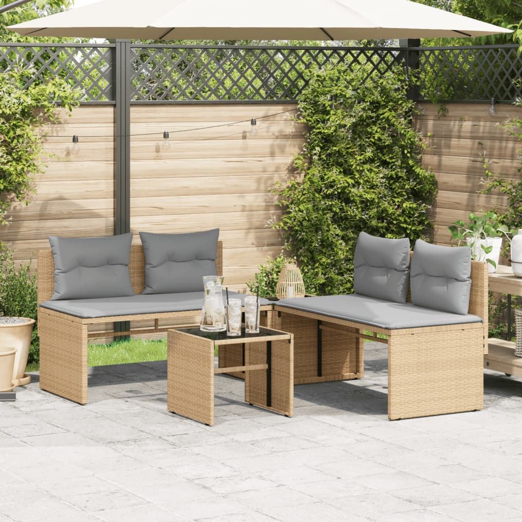 Set Divano da Giardino 4 pz con Cuscini Beige in Polyrattan | homemem39