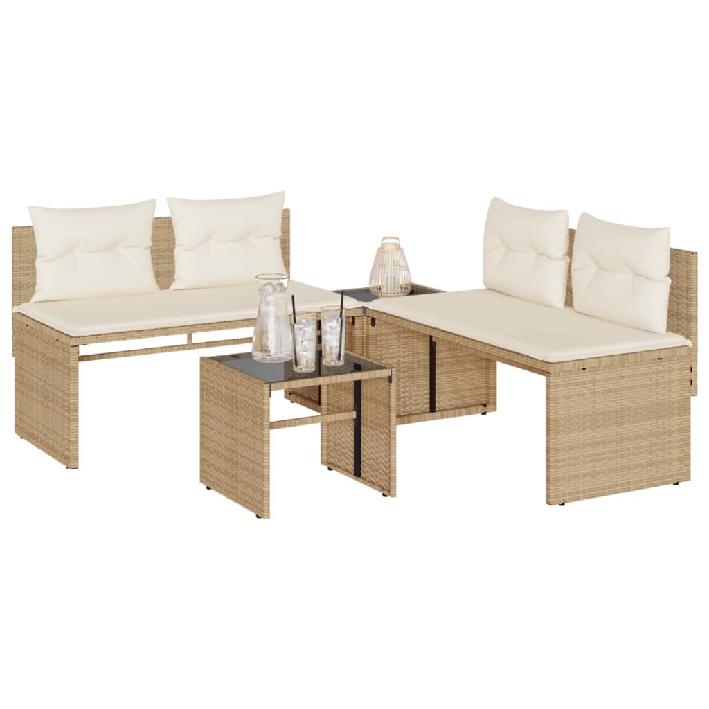 Set Divano da Giardino 4 pz con Cuscini Beige in Polyrattan | homemem39