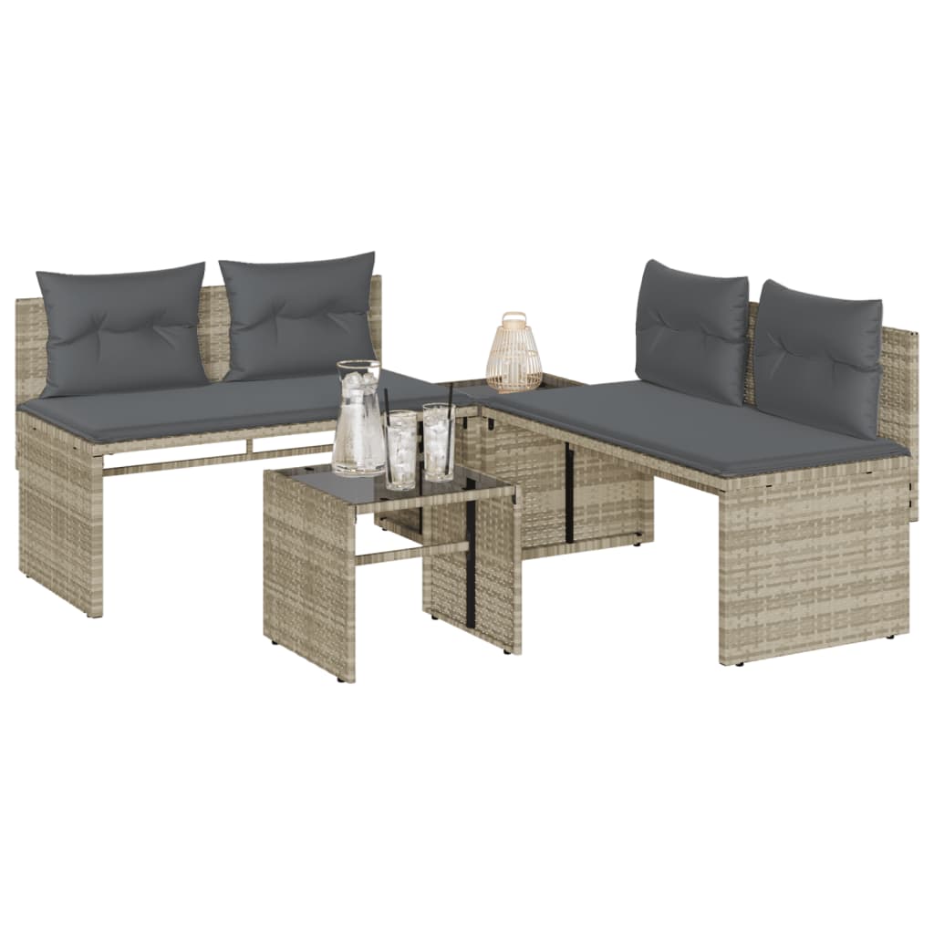 Set Divano da Giardino 4pz con Cuscini Grigio Chiaro Polyrattan | homemem39