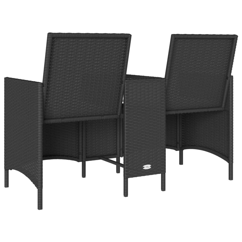 Divano da Giardino a 2 Posti Tavolo Cuscini Nero in Polyrattan | homemem39