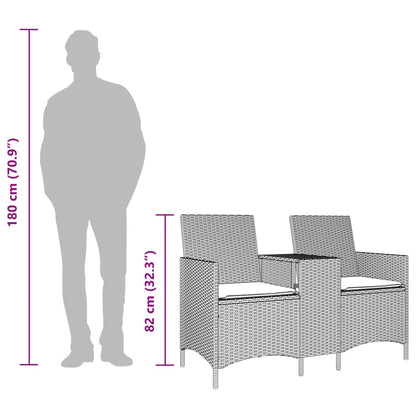 Divano da Giardino a 2 Posti Tavolo Cuscini Nero in Polyrattan | homemem39