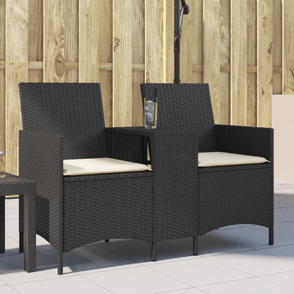 Divano da Giardino a 2 Posti Tavolo Cuscini Nero in Polyrattan | homemem39