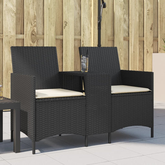 Divano da Giardino a 2 Posti Tavolo Cuscini Nero in Polyrattan | homemem39