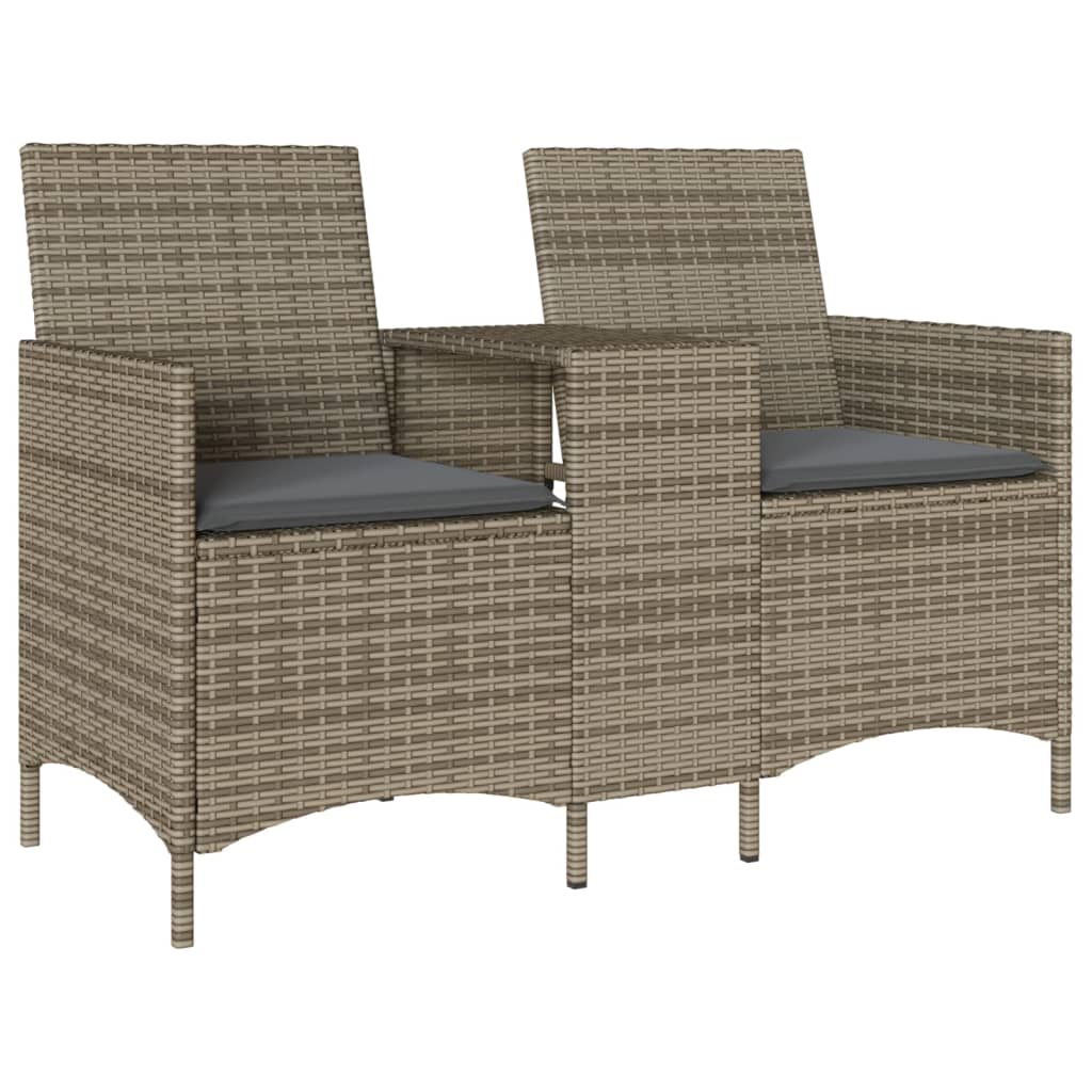 Divano Giardino 2 Posti con Tavolo e Cuscini Grigio Polyrattan | homemem39