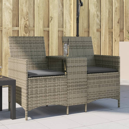 Divano Giardino 2 Posti con Tavolo e Cuscini Grigio Polyrattan | homemem39