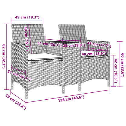 Divano Giardino 2 Posti con Tavolo e Cuscini Grigio Polyrattan | homemem39