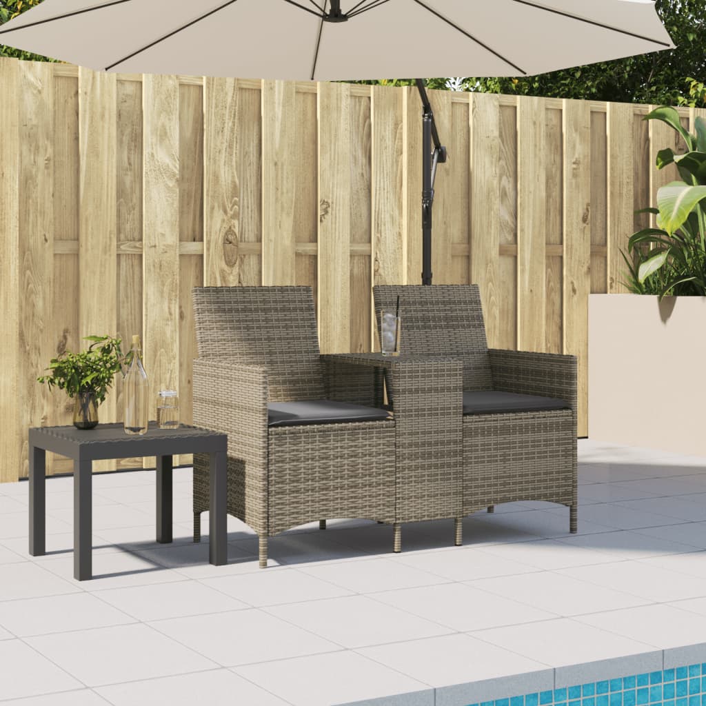 Divano Giardino 2 Posti con Tavolo e Cuscini Grigio Polyrattan | homemem39