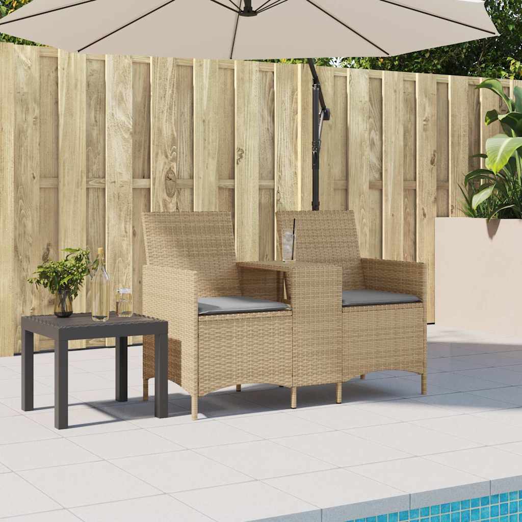 Divano Giardino 2 Posti con Tavolo e Cuscini Beige Polyrattan | homemem39