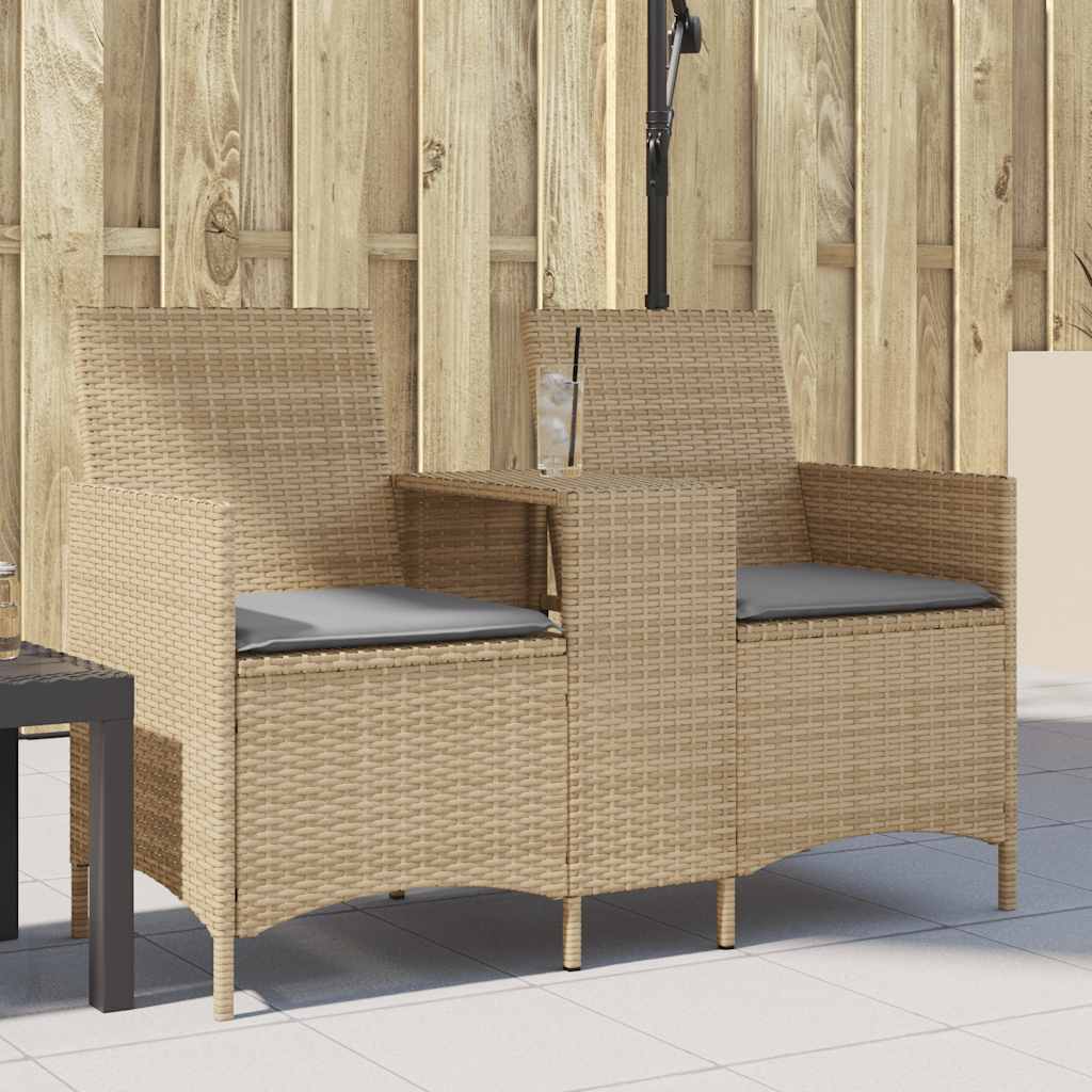 Divano Giardino 2 Posti con Tavolo e Cuscini Beige Polyrattan | homemem39