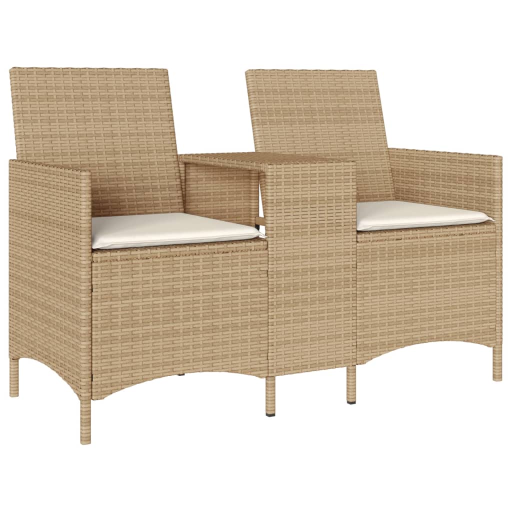 Divano Giardino 2 Posti con Tavolo e Cuscini Beige Polyrattan | homemem39