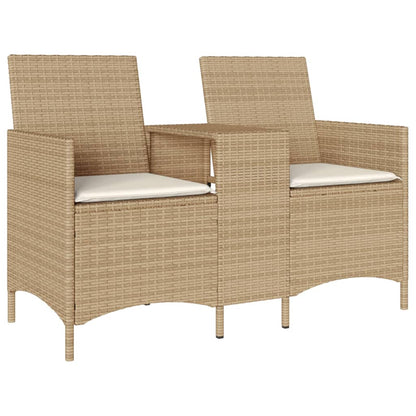 Divano Giardino 2 Posti con Tavolo e Cuscini Beige Polyrattan | homemem39