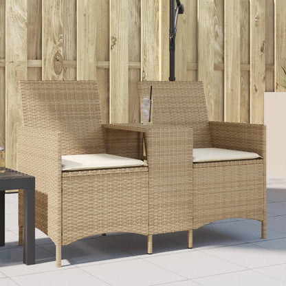 Divano Giardino 2 Posti con Tavolo e Cuscini Beige Polyrattan | homemem39